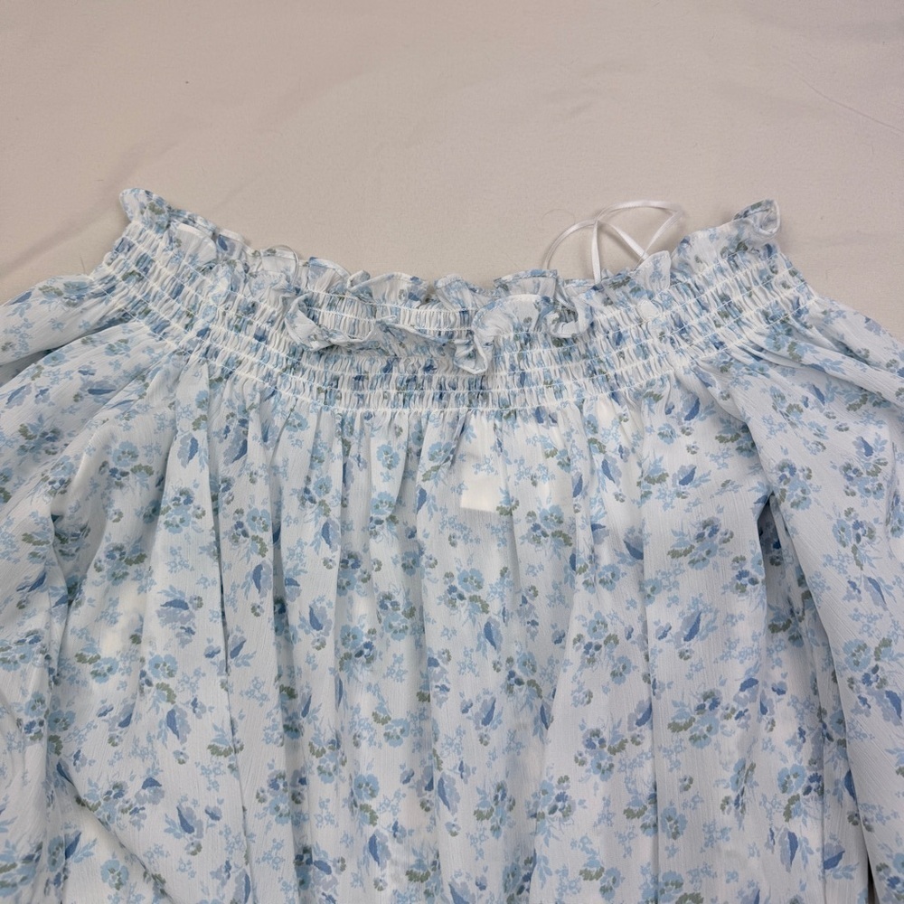 Wayf Blue and White off shoulder Top w/bodysuit - Picture 6 of 9